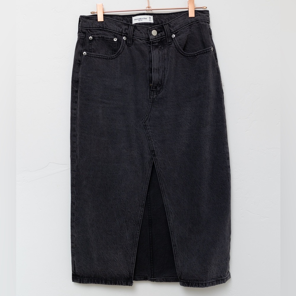 Abercrombie Size 28/6 High Rise Denim Midi Skirt Black